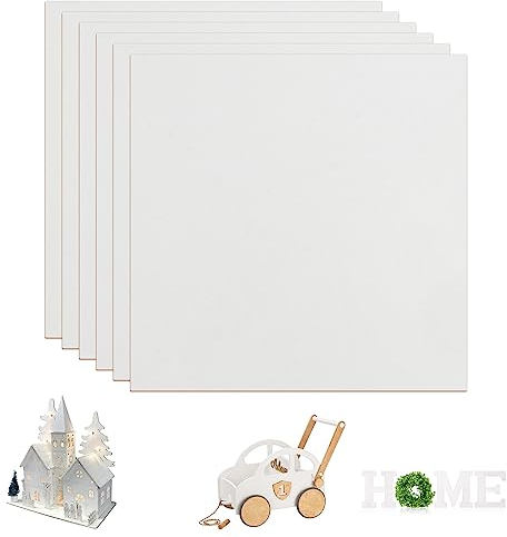 Creatorally Tablero MDF 3mm, Tabla de Madera Bricolaje Corte Laser 30x30 cm, Plancha de Fibra 6 Piezas para Manualidades Grabar Maqueta Color Maderas (Blanco)