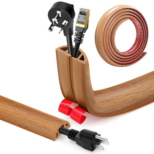 Passe Cable Sol Adhesif, Cache Cable Sol, Flexible PVC Goulotte Passe Cable Sol Protege Cable Sol Passage de Cable au Sol pour Tous Les Câbles, Résidentiel, Bureaux Plus(Grain de Bois A, 3cm x 3.0m)