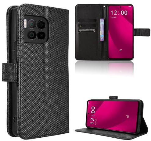 Rojeuinn Hülle für Telekom T Phone 2 Pro 5G Handyhülle-Hülle Stoßfest Case Cover-Handy Case in Premium Kohlefaser [Klappbar Flip] [Standfunktion Tasche] -Schwarz