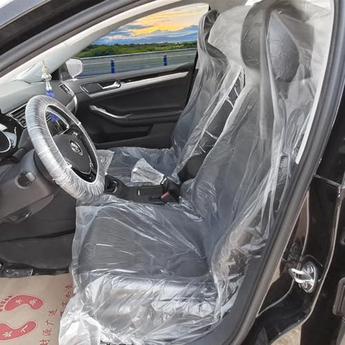 Acidea Disposable Car Seat Covers, 100pcs Upgraded and Thickened Version 30g Disposable Universal Plastic Clear Seat Covers, Waterproof Plastic Car Seat Covers for Airplane, Bus Seats, Trains