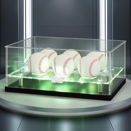 Naconmlet Baseball Acryl Vitrine mit led, UV-Schutz, vitrine schaukasten mit Ständer, transparente Display Box für signierten Fußball Sammlerstücke,Sport-Erinnerungsstücke-34x25x14cm
