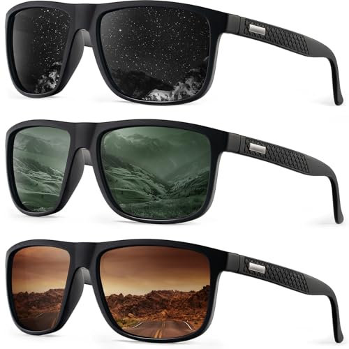 HENGOSEN Polarised Sunglasses Men Sports: Polarized Sunglasses Running Fishing Driving Sun Glasses with UV Protection 3 PACK