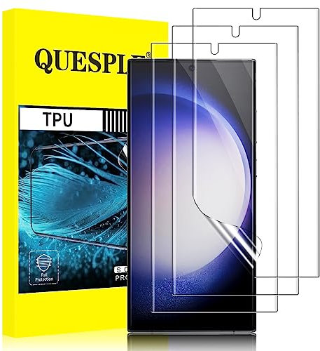 QUESPLE [3 Pezzi Pellicola Protettiva per Samsung Galaxy S23 Ultra 5G 2023, 3D Copertura Completa Protezione Schermo per Samsung S23 Ultra, HD Trasparente TPU Film Pellicola, Facile Installazione