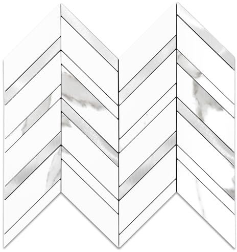 Yipscazo Lot de 10 feuilles de carreaux à chevrons à coller sur le mur de cuisine, carrelage mural autocollant imperméable pour salle de bain