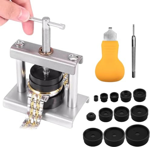 Laluky Uhr Presse Set, Uhr Batteriewechsel Werkzeug, Uhrenschließer Gehäuseschließer mit 12 Matrizen, Feinmechaniker Uhrenwerkzeug Uhrenöffner für Runde Zifferblätter(Size:15 Stück)