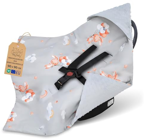 Einschlagdecke Babyschale Baby Decke 90x90 cm - Fußsack Blanket für Kinderwagen und Autositz Ganzjahres für Neugeborenen und Kleinkinder Einschlagsdecken für 3 und 5 Punkt Gurt Minky Oeko-Tex