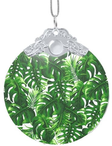 Rich&Rabbit Monstera Deliciosa Bananenpalmen-Druck, Glas, Weihnachtsdekoration, runder Glasanhänger, Charm, für festliche Feiertagsdekoration