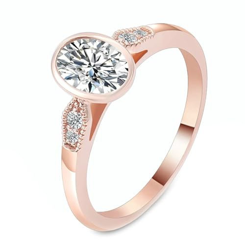 KnSam Echt Gold Solitärring 375 Rotgold, Klassiker Freundschaftsringe mit 1ct Moissanit Oval, 9K Gold Partnerringe, Gr.57 (18.1)