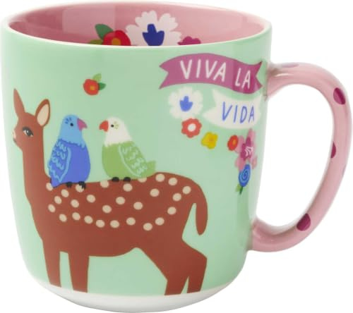 Fiesta del Sol Kaffeebecher Viva la Vida, 350 ml: Kaffeetasse, Teetasse aus hochwertigem Porzellan inspiriert von Frida Kahlo | Tiere, Reh, Papagei | Geschenk | Kaffeetasse, Teetasse aus hochwertigem Porzellan, inspiriert von Frida Kahlo, Tiere, Reh, Papagei, Geschenk