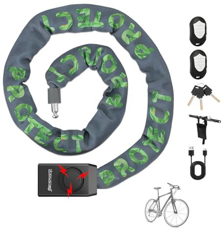 Catena antifurto per bicicletta con allarme da 110 dB, resistente alle intemperie e durevole, con 3 chiavi personalizzate, impermeabile IP65, volume regolabile, allarme per bicicletta, moto, bici e