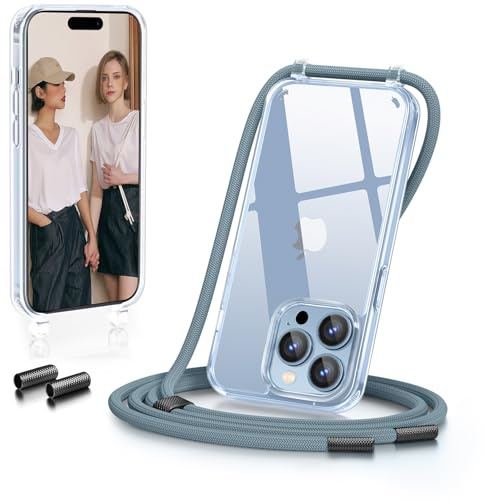 GOODVISH Funda para iPhone 15 Pro 6.1 con Cuerda, Verde Oscuro | Transparente Case para Teléfono con Cordón, con Ajustable Correa, Anti-Drop, Antiarañazos, Camera and Screen Protection