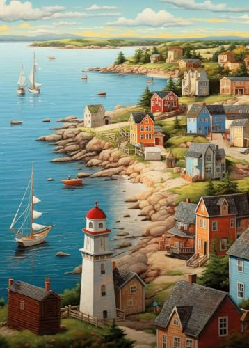 Bullglesup Puzzle für Erwachsene 1000 Teile, Port Town mit Poster, Teile Passen Perfekt Ineinander Buchstaben Auf der Rückseite Kein Staub, Geschenk für Ältere Senioren (70 x 50cm)