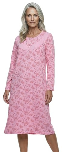 Zeitlos Nachthemd Damen Langarm Helene mit Chrysanthemen M-6XL Schlafshirt kleine Knopfleiste mit Raffung an der Brust