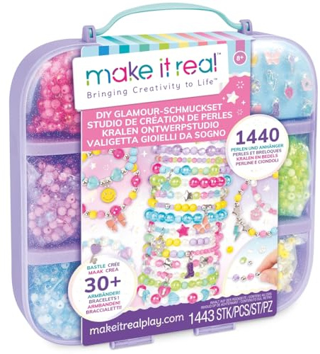 Make It Real 2901714 Großes Glamour-Schmuckset, DIY Schmuck Set mit über 1400 Teilen in praktischer Sortierbox, Armbänder selber basteln für Kinder
