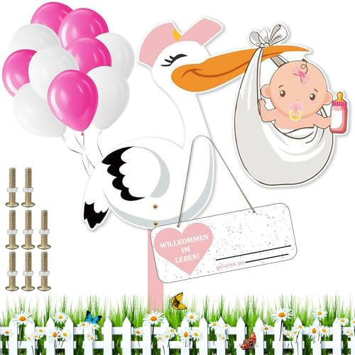 Klapperstorch SET zur Geburt Baby,Baby Geburt Klapperstorch Set,Kazaigou Storch Geburt für Draussen,Klapperstorch Zur Geburt Draußen,Holzstorch Zur Geburt,Storch Geburt Storch für Draussen