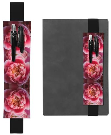 Porte-stylo en cuir noir avec imprimé pivoine WZYWHJ – Bande élastique en cuir PVC de qualité supérieure pour cahiers, journaux et planificateurs