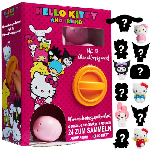 Hello Kitty Sanrio 3D Figurines Set 12 Pcs, Kuromi Cinnamoroll Collectible Miniature Action Figure in Capsules, Desk & Table Decorations, Gifts for Her (Multi Random 12 Pcs)