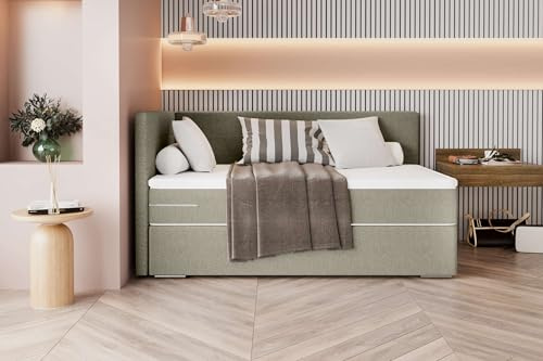 99rooms Phönix Mini Plus Boxspringbett Einzelbett: 120x200 cm, Webstoff Malmo_New Beige Seitenteil Links, Box: Bonellfederkern, Matratze: Taschenfederkern 17 cm, Kaltschaumtopper 3,5 cm