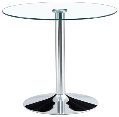 HAINEW Runder Glas Esstisch, Küchentisch Glastisch Esszimmertische mit Silberne runde Metallbeine für Esszimmer Wohnzimmer Küche, 85×85×76cm, HNDE2025111203 (85×85×76cm)