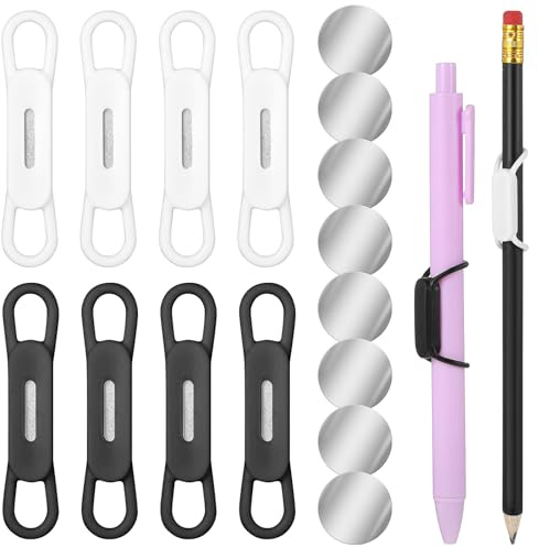 WJIAAA 8 Stück Stifthalter Magnetisch,Tragbarer Magnetischer Stiftehalter mit Selbstklebend Silikon Magnet Bleistifthalter Clip für Schreibtisch Kühlschrank Whiteboards Büro(Schwarz Weiß)