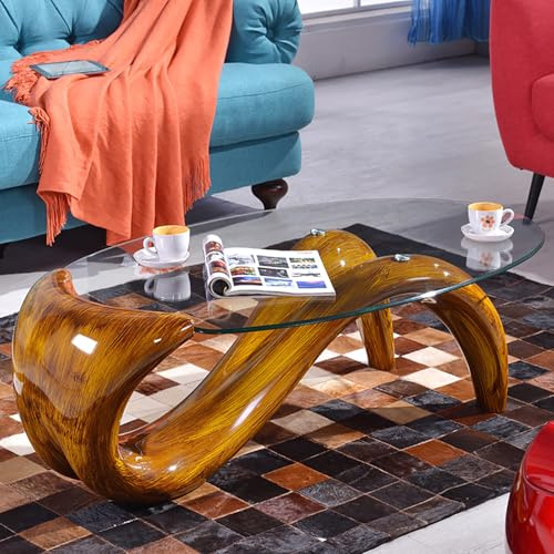 Moderner abstrakter ovaler Couchtisch mit Tischplatte aus gehärtetem Glas, leicht zu reinigen, für Zuhause, Wohnzimmer, Schlafzimmer, Büro