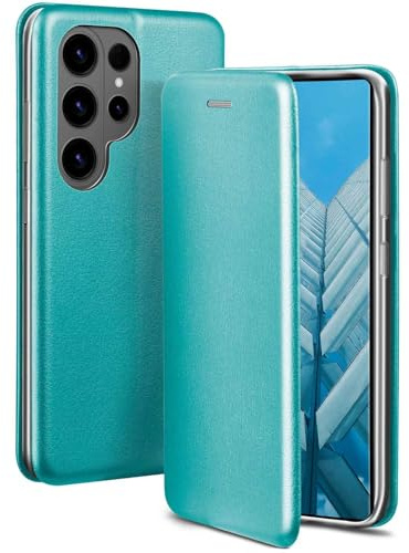 ONEFLOW Business Case für Samsung Galaxy S26 Ultra Handyhülle klappbar mit Standfunktion, Klapphülle Flipcase Cover Dünn, PU Leder Hülle mit Kartenfach, 360 Grad Schutzhülle, Mint Blau