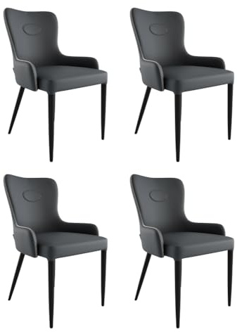 Magnolia Home 4er Set Esszimmerstuhl klassisch James Samt Polsterstuhl dunkelgrau Metallbeine