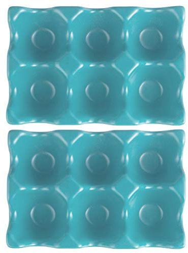 2Pcs Blue Ceramic Egg Holder Tray 6 Grid Shockproof | Nonslip Base, Keeps Eggs Separate and Fresh, for Refrigerator Storage, Modern Elegant Kitchen Use