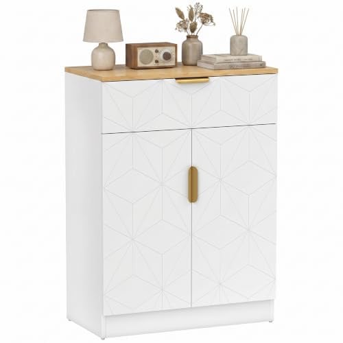 HOMCOM Sideboard, Beistellschrank mit Schublade, verstellbarem Regal, Weiß | Moderner Aufbewahrungsschrank, für Wohnzimmer, Küche, Esszimmer, Flur