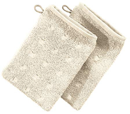 Möve Waschhandschuh 2er-Pack Quadretti Walk-Frottier Natur Größe 15x20 cm