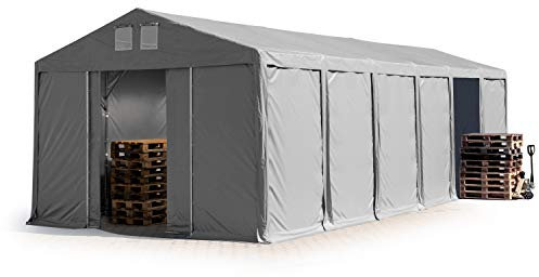 TOOLPORT Lagerzelt Industriezelt 6x12 m Zelthalle mit 3m Seitenhöhe PVC Plane 850 N grau wasserdicht Ganzjahreszelt mit Schiebetor
