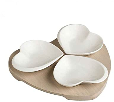 BRANDANI 53077 Portassaggi 3 cuori porcellana bianca c/sup bamb naturale 20x20
