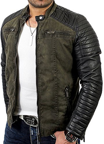 Redbridge Red Bridge Jacke Herren Biker Kunstleder Lederjacke Jacket mit gesteppten Bereichen XS Khaki