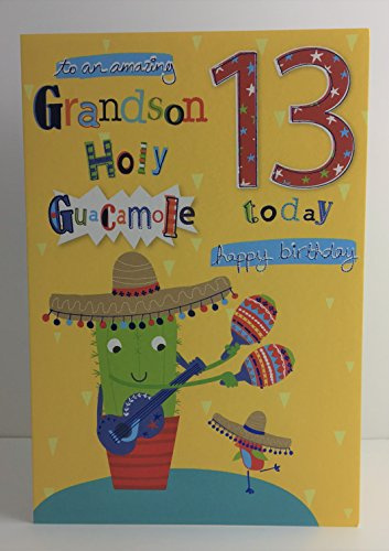 Cherry Orchard Amazing Grandson Age 13 Today Birthday Card - Holy Guacamole