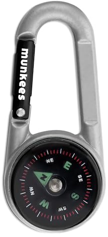 munkees Kompass-Karabiner Gadget mit Thermometer, Schlüsselanhänger, Funktions-Karabiner, Aluminium, 3135