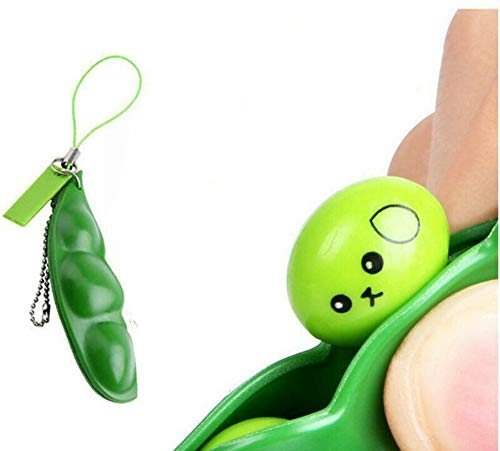 Squeeze-a-Bean Squishy Soybean Pendants Toys with Reduce Anxiety and Stress, Fidget Toys Squeeze-a-Bean Keychain Pendants Cellphone Chain Peas