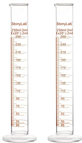 StonyLab 2-Paquet Cylindre Gradué en Verre Borosilicaté, Glass Graduated Cylinder - 250ml