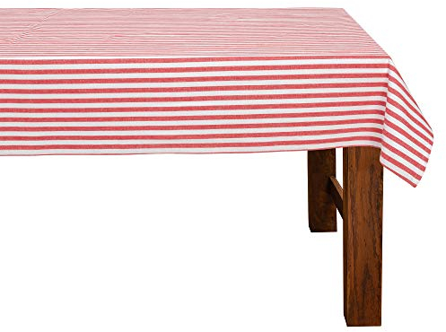 FILU Tischdecke 100 x 140 cm Rot/Weiß gestreift (Farbe und Größe wählbar) - hochwertig gefertigtes Tischtuch aus 100% Baumwolle