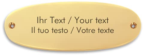 Personalisiertes Messingschild mit Gravur - 134 x 49 mm, oval - Türschild, Namensschild, Klingelschild aus Messing mit eigenen Texten und Symbolen