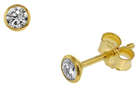 trendor Ohrstecker für Damen und Herren 585 Gold (14 Kt) Zirkonia 3,5 mm Ohrschmuck aus Echtgold, Goldschmuck für Frauen und Männer, Geschenkidee 75098