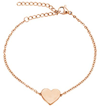 Nuoli® Damen Armband Herz Rosegold (15 + 5cm verstellbar) filigranes Herz Armkettchen für Frauen und Mädchen