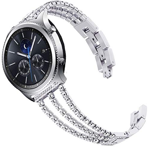 DEALELE Armband mit Samsung Galaxy Watch 46mm / Galaxy 3 45mm / Huawei Watch GT5 / GT5 Pro / 4/4 Pro / 3 / GT3 / GT2 46mm, 22mm Glizter Diamant Strass Edelstahl Metall Ersatz Armbänder, Silber