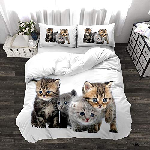 AYMAING Bettwäsche Set 135 x 200 cm Mikrofaser Bettbezug Set mit Katzen Cat Motiv 3 teilig Weiche Atmungsaktive Bettbezüge mit Reißverschluss 2 Kissenbezüge 80 x 80 cm