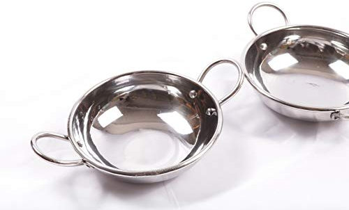 Juego de 4 cuencos auténticos indios Kadai Curry Platos 13 cm Servidores de acero inoxidable