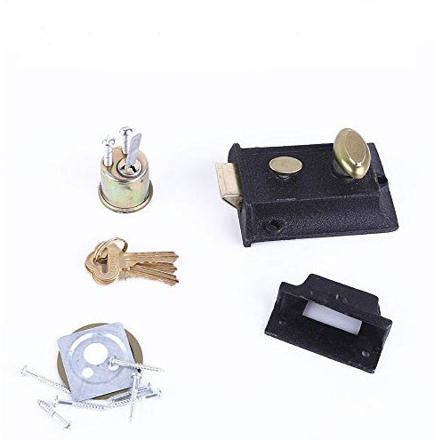 Standard Vintage Deadlocking Night Latch with Knob Handle Rim Door Lock Bathroom Latch External Door Lock 3 Keys for Home Bedroom