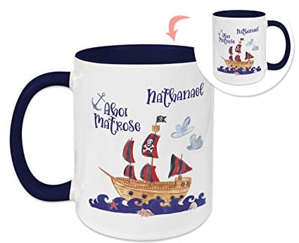 GRAZDesign Tasse Kinder mit Namen, personalisiert für Jungen - Ahoi Matrose
