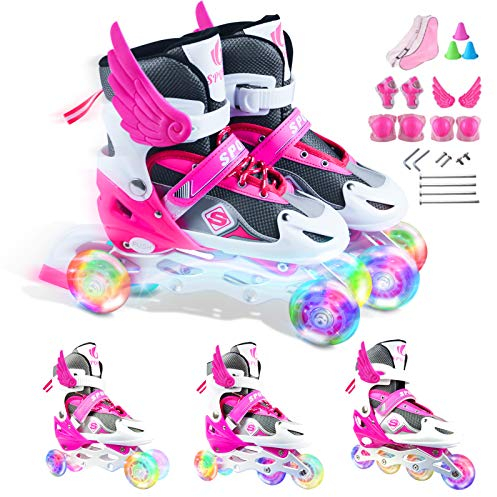 Verstellbar Inline Skates für Jungen Mädchen Anfänger,3 in 1 Rollschuhe Triskates Inlineskates mit LED leuchtendem Rad Sicher und langlebig für Frauen und Männer Kinder und Erwachsene