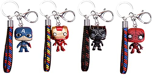 Eterspr 4 Stück Schlüsselbund Anhänger, Zeichentrickfigur Schlüsselbund, Geflochtenes Seil Keychain mit Superhelden Anhänger, für Schultasche, Kleidung, Zimmer, Schlüsseldekoration