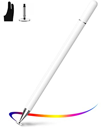 E-SMARTER Stylet Tablette, Stylet Tactile avec Gant d’Artiste, Recharge de Rechange, Universel Stylet écrans Tactile, Stylet pour Tablett, iPhone, Téléphone, Android, Samsung, Blanche