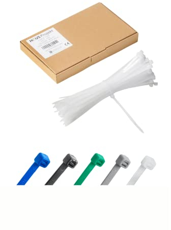 Kabelbinder 100 Stück Weiß, 200 mm x 4,8 mm, UV-Beständige Mehrzweck-Kabelbinder für den Einsatz im Außen- und Innenbereich, Kabelmanagement für Haus, Büro, Garten, Garage, Werkstatt, Zäune